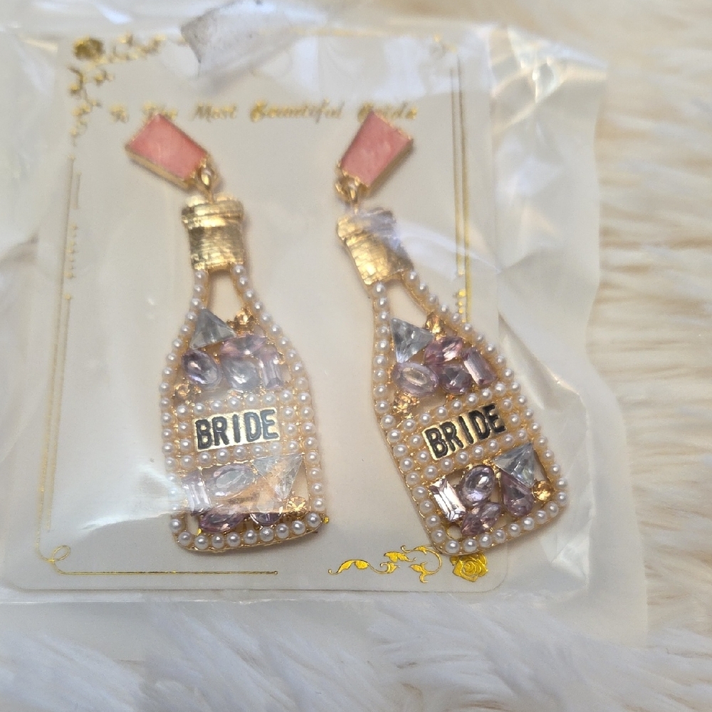 Gold and Pink Crystal Champagne Bottle Earrings